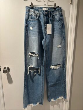 NWT Flying Monkey Women’s Distressed Straight-Leg Black Label Blue Jeans